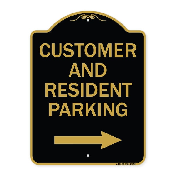 Reserved Parking Customer and Visitor Parking With Right Arrow, Black & Gold, A-DES-BG-1824-23052